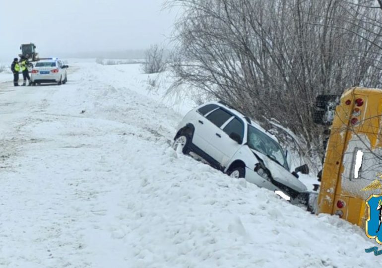 В Самарской области улетел в кювет школьный автобус, в котором находились дети